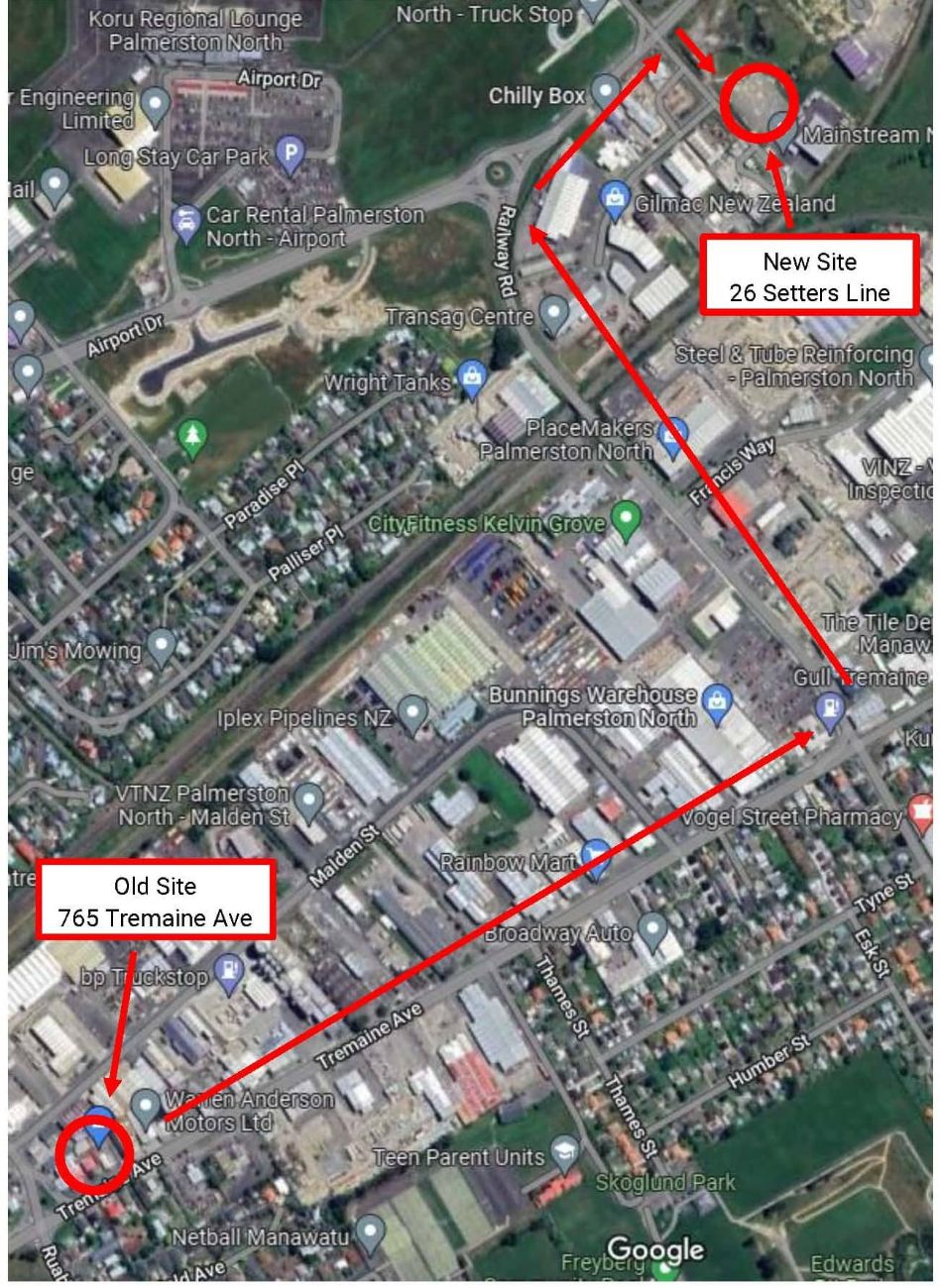 map showing 26 setters line (Straitline new site) compared to 765 tremaine ave (Straitline old site)